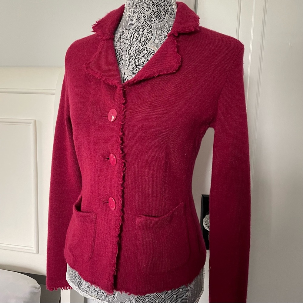 Talbots Vintage  Burgundy Sweater Blazer 100% merino wool size S Work/casual